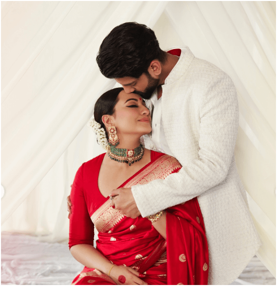 Sonakshi Sinha and Zaheer Iqbal Share Sweet Kisses in Stunning Wedding Reception Photoshoot